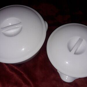 Two Pillivuyt French Porcelain Culinaire White Round Casseroles with Lids